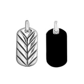 Sterling silver rectangular pendant with glossy black onyx inlay and chevron detailing, handcrafted Bali artisan jewelry necklace for modern everyday style.